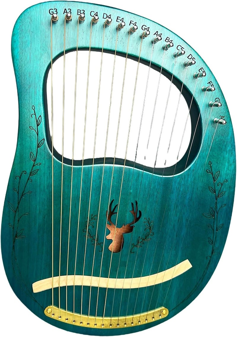 BORIYAM Lyre Harp, 16 Metal Strings,Whole Mahogany Body Made Without Splices, Easy to Carry Instrument, With Spare Strings, Bag，Picks, Tuning Lever, Music Manual(Blue) - Image 4